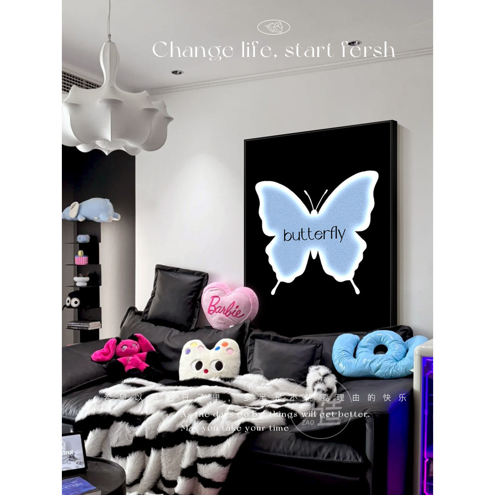 Lukisan Hiasan Dinding Latar Belakang Sofa Rama-Rama 3D Lukisan Gantung ...