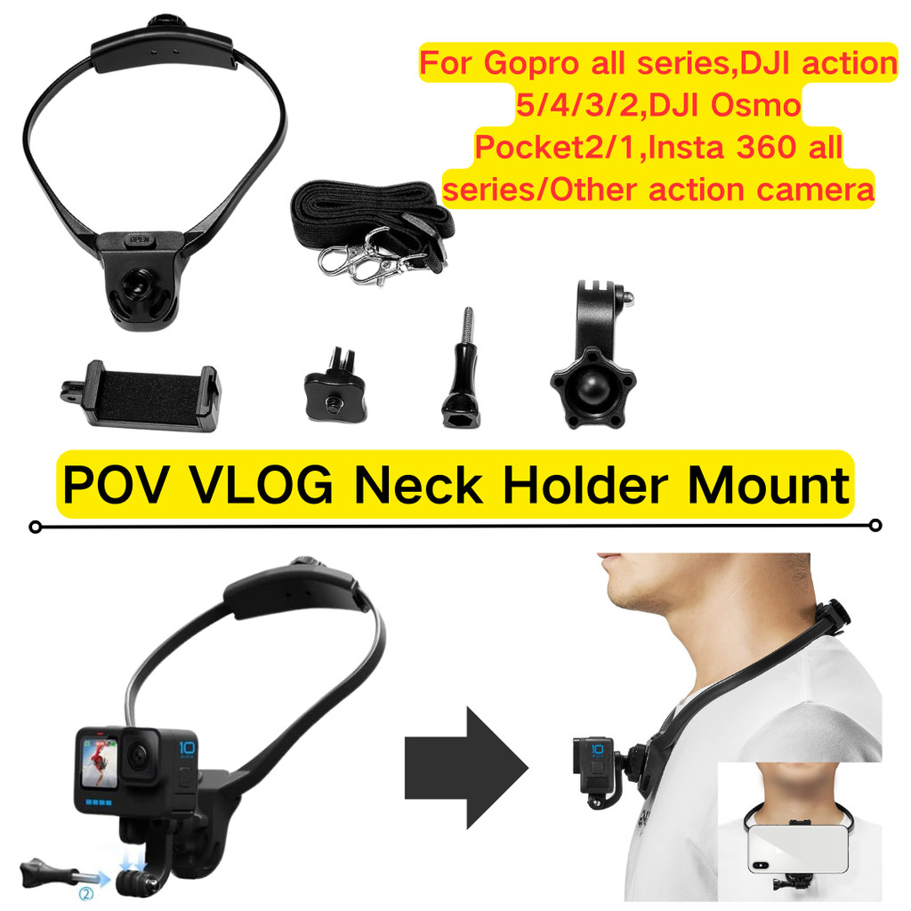 POV VLOG Neck Holder Mount for Gopro 360° Rotation Smartphone Neck ...