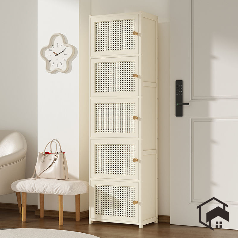 Cream Shoe Rack Multi-Layer Bamboo Shoe Cabinet Acrylic Door Narrow ...
