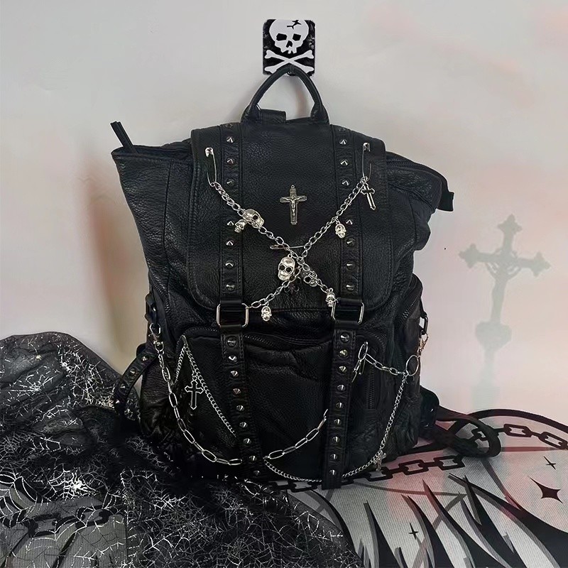 Original Dark Backpack Retro Punk Skull Chain Gothic Style Cross ...