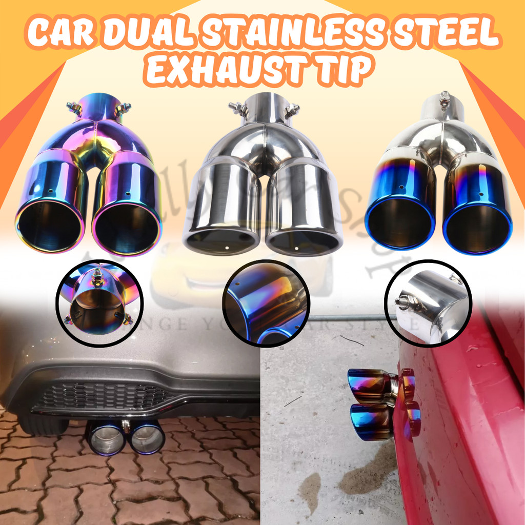 Universal Car Dual Exhaust Tip Stainless Steel Muffler Tail Pipe 3.8cm ...
