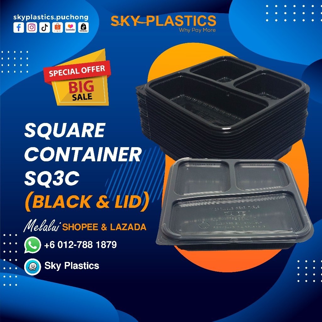 Square Container Sq3c with Lid | Bekas Makanan | Plastic Container 3 ...