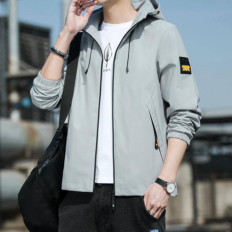 Casual Windproof Jacket Slim Fit Men Jacket Korean Style Hooded Jacket ...
