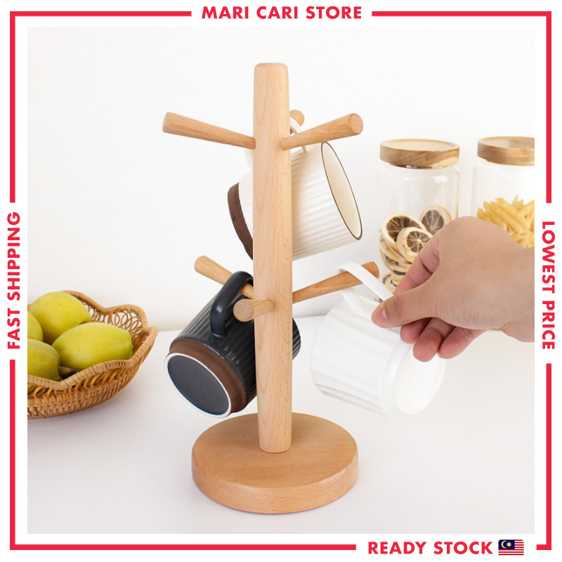 Wooden Cup Rack Mug Holder Hanging Cup Holder Stand Wood Mug Rack Cup ...