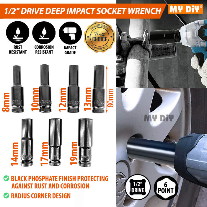 8-18MM 1/2 INCH DRIVE DEEP IMPACT SOCKET WRENCH 6 POINT AIR IMPACT LONG ...