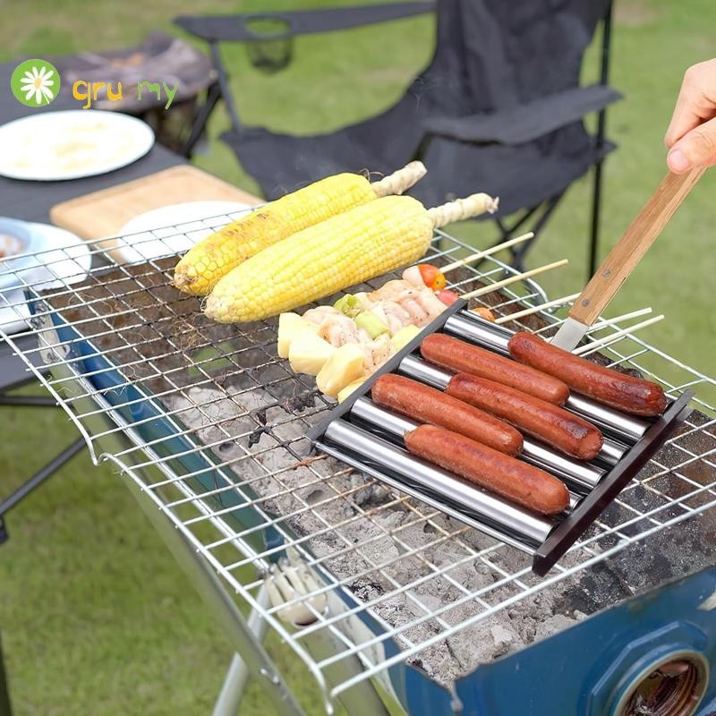 Grill Sausage Roller Rack Stainless Steel Rack with Extra Long Wood ...