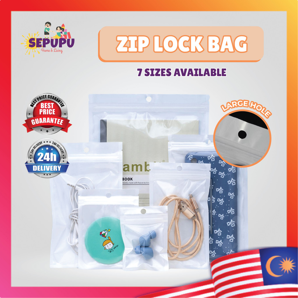SEPUPU 100PCS Half White Zipper Bag Transparent Plastic Bag Food Grade ...