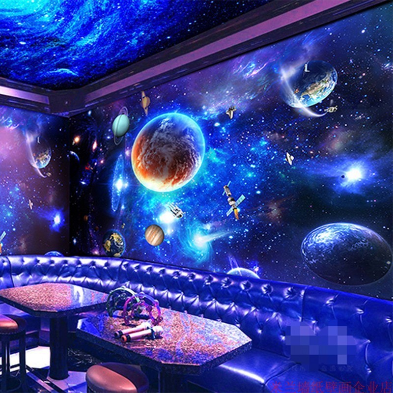 Custom Space Planet Starry Sky Galaxy Mural Wall Paper KTV Bar ...