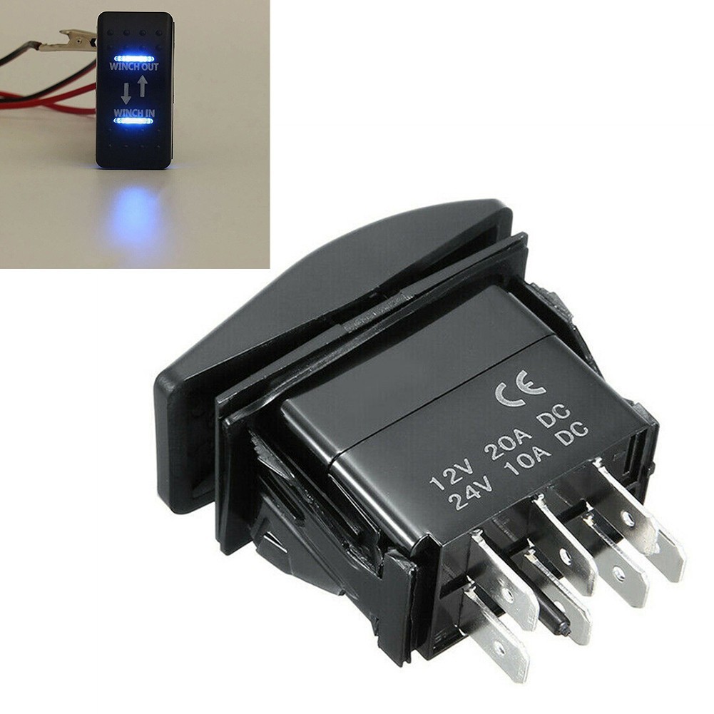 [WELV] Winch In/Out Rocker Switch 7-Pin Blue LED Rocker Toggle Switch ...