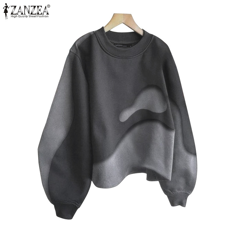 Zanzea Women Korean Casual Round Neck Lantern Long Sleeve Contrast Color Sweatshirts Shopee