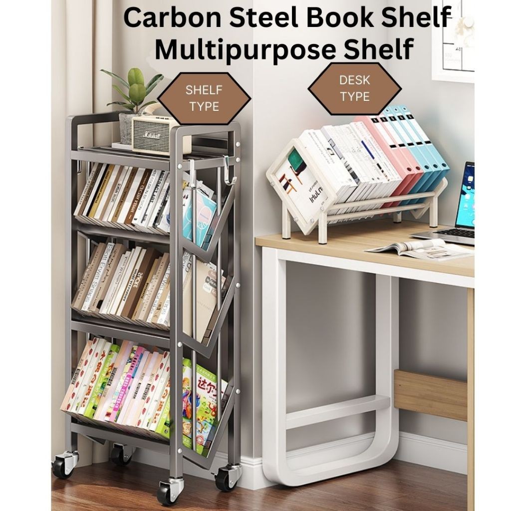 Carbon Steel Metal Bookshelf (2/3/4/5 Tier) Multipurpose Shoe Rack Rak ...