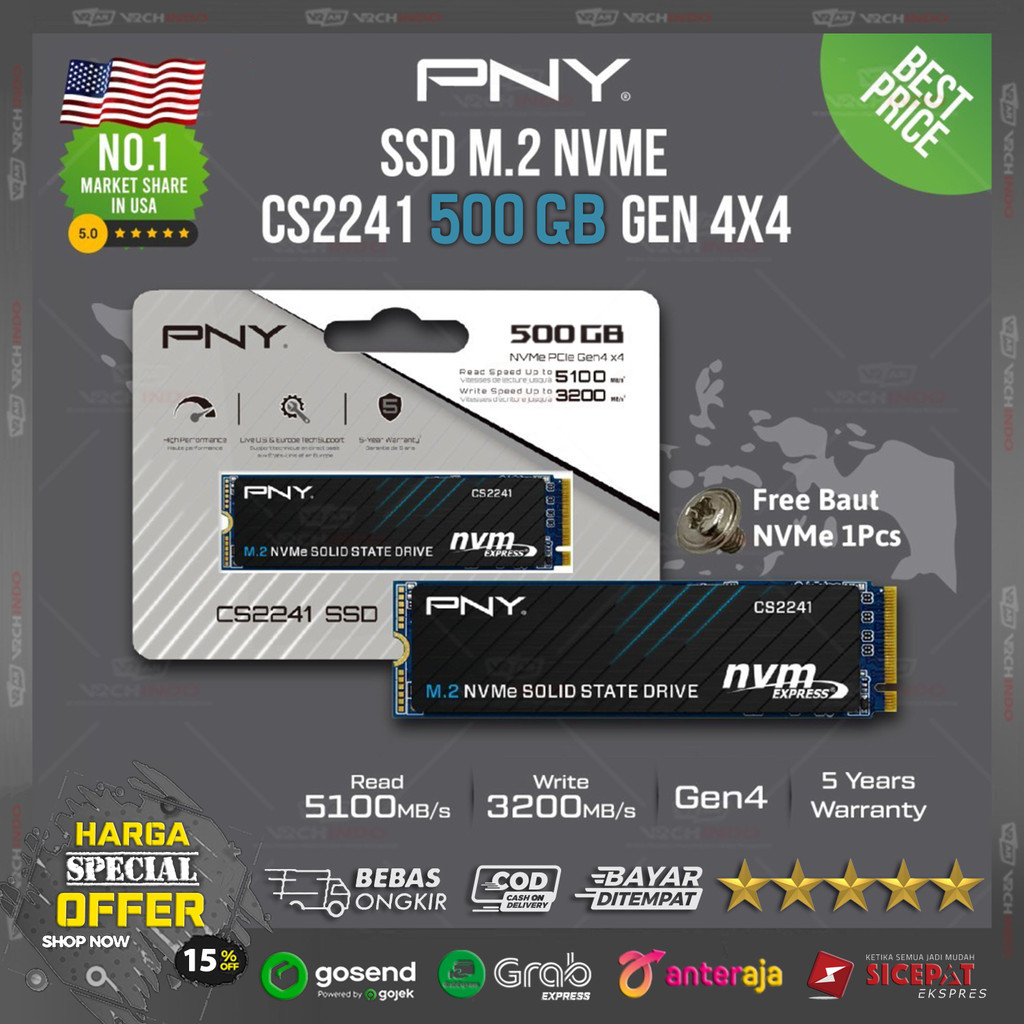 Ssd NVME M.2 500GB PNY CS2241 - SSD NVME M2 500 GB PNY CS-2241 PCIe ...