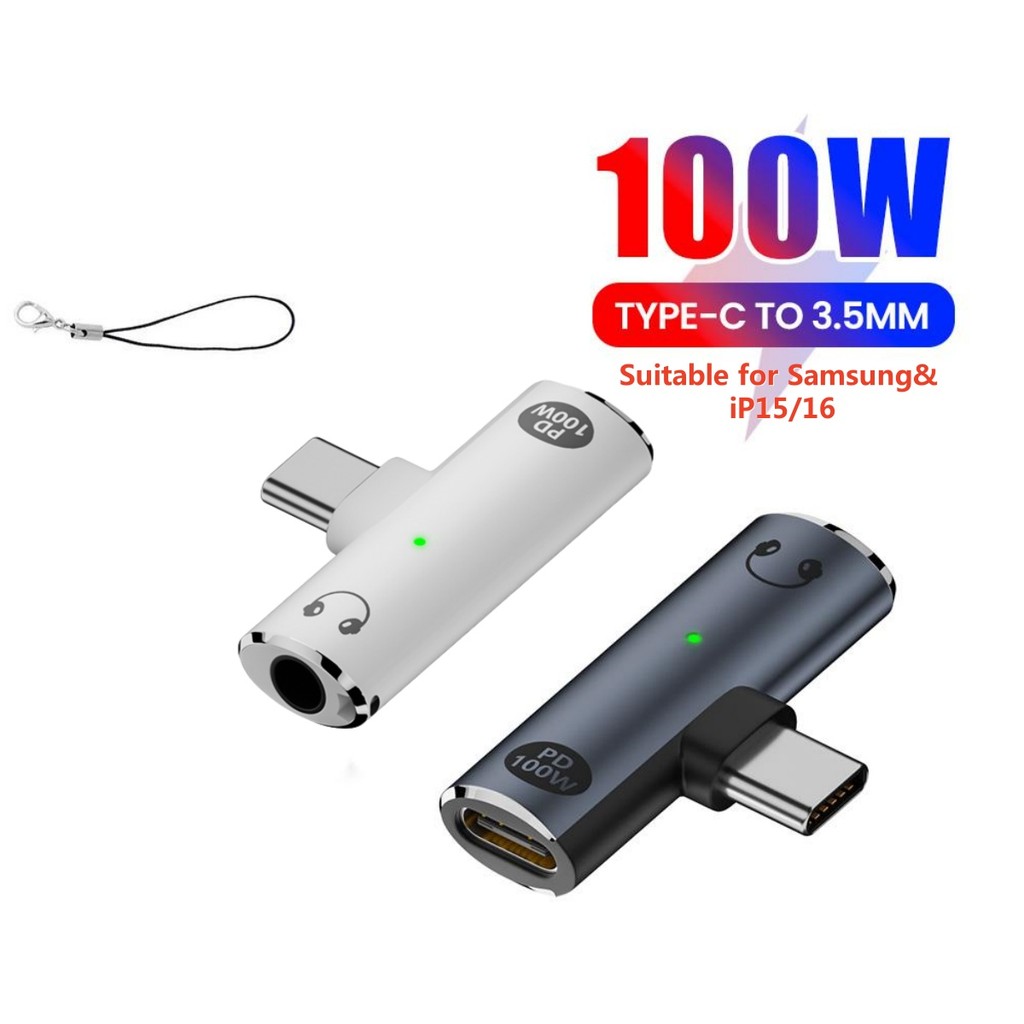 100W Type-C QC Fast Charging Adapter 3.5mm Headphone Adapter 2-in-1 for ...