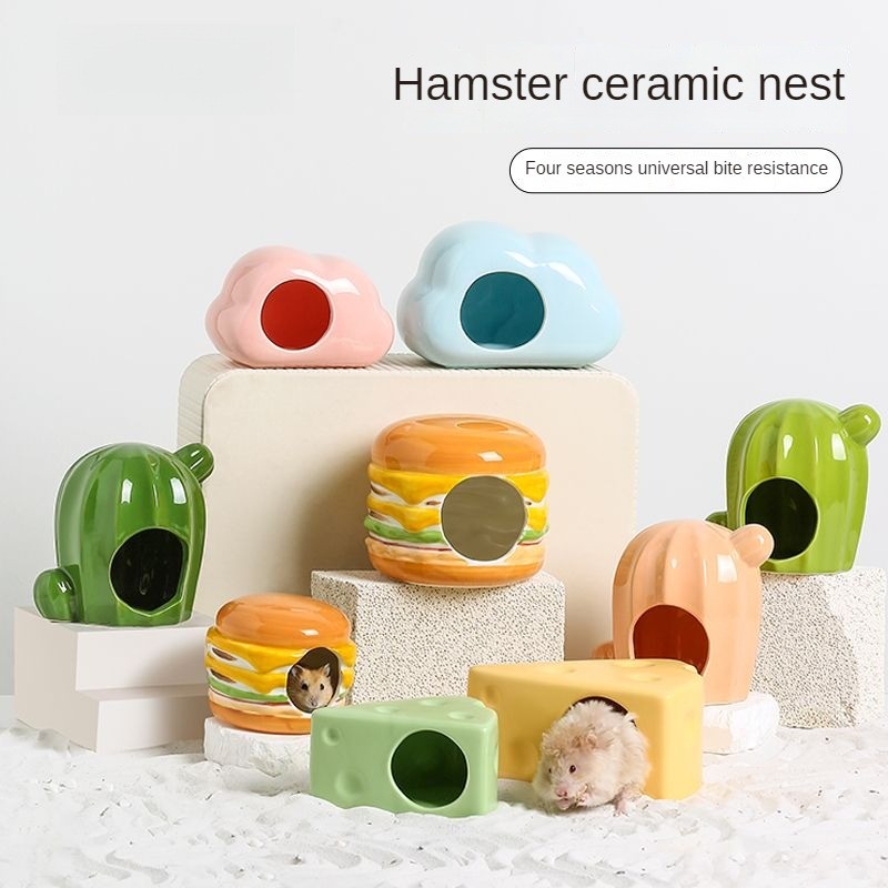 Hamster Nest Ceramic Hiding House Golden Bear Cage Landscaping Supplies ...