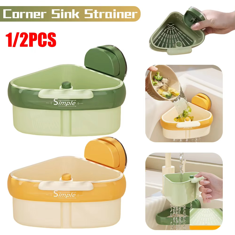Suction Cup Sink Corner Rack – Corner Strainer & Trash Catcher With Drain Hole, No-Drill Installation For Kitchen Food Waste (Green)