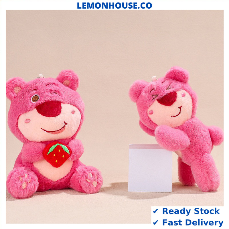 Ready Stock 14cm Disney Strawberry Bear Lotso Keychain Creative Plush ...
