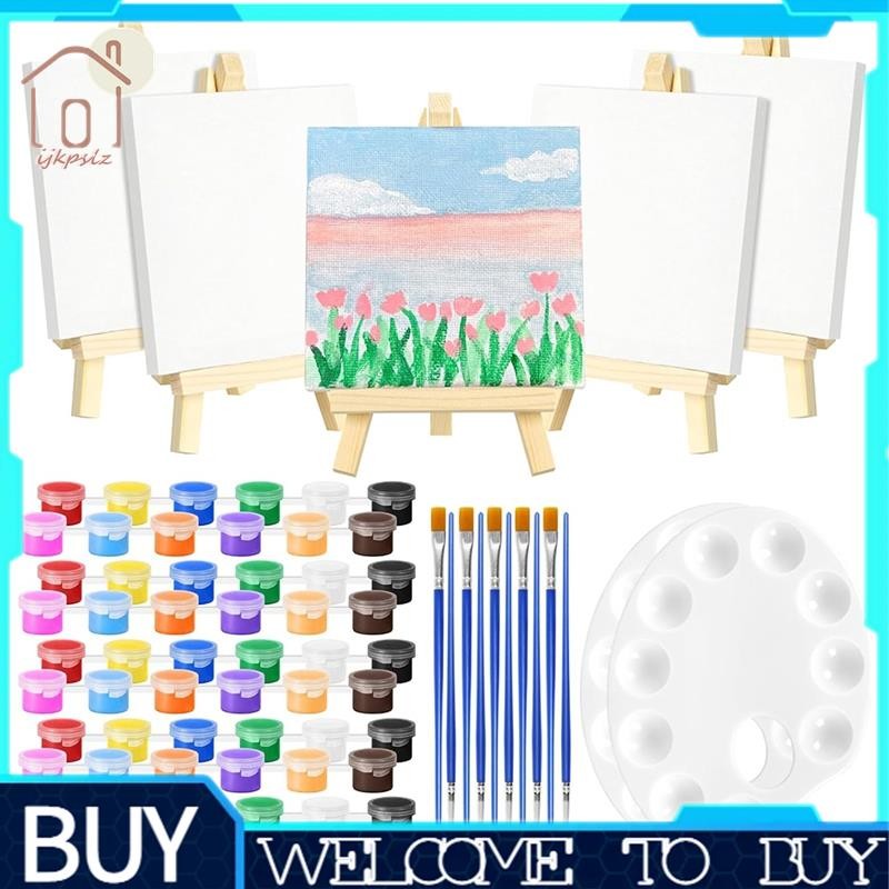 Mini Canvas and Easels with Color Palette and Paint Brushes,82 PCS ...