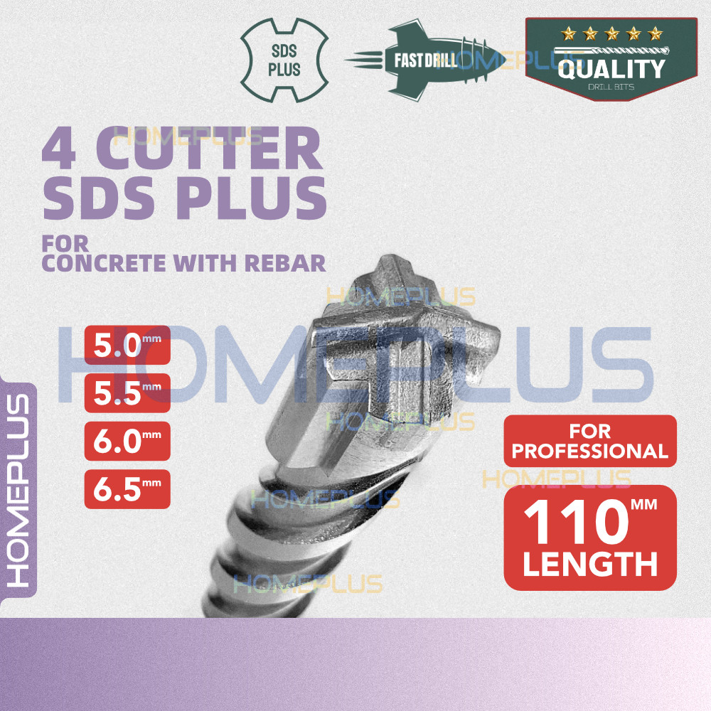 110mm 4 Cutter SDS Plus Concrete Cement Drill Bit Mata Tebuk Simen ...
