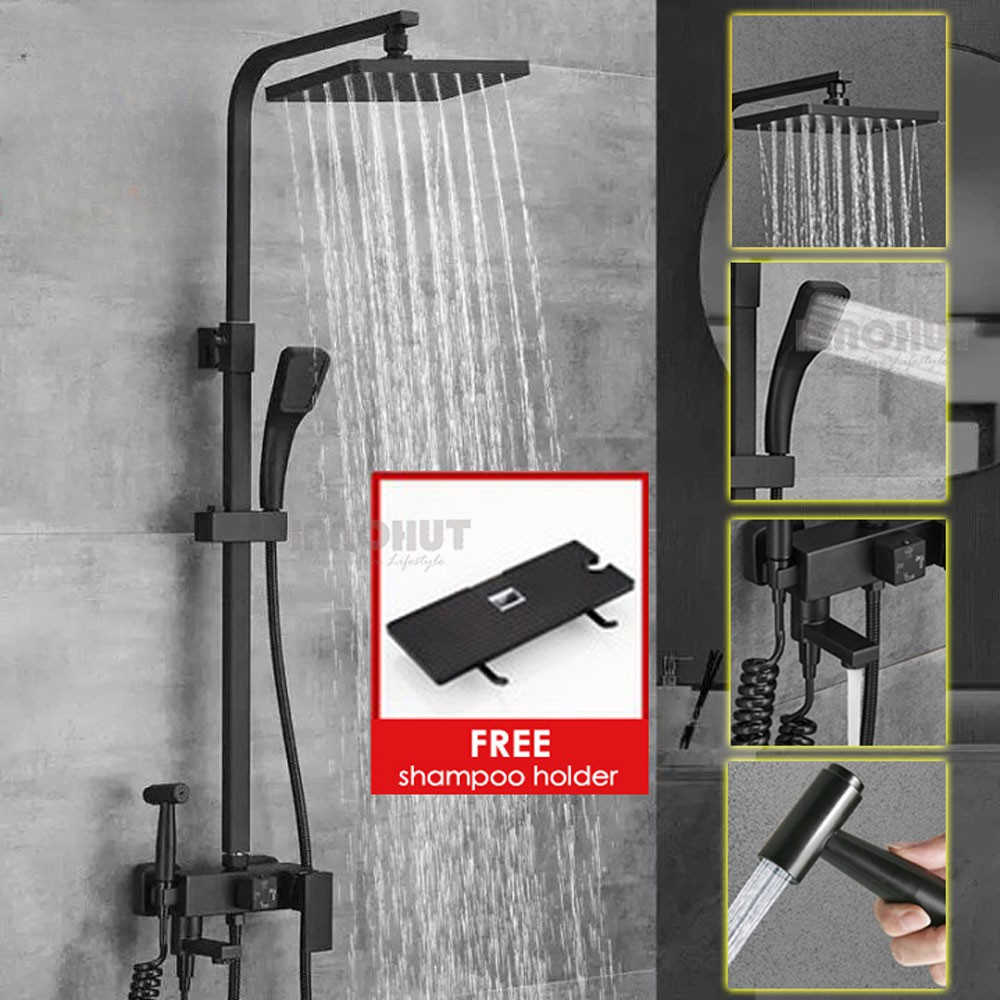 DAPIN shower set Three Ways Black Bathroom Handheld Shower Square Rain ...