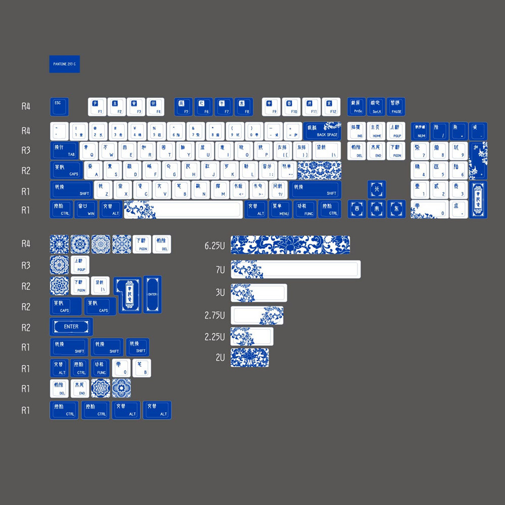 142 Keys Blue White Porcelain Keycap PBT Keycap Cherry Profile DYE SUB ...