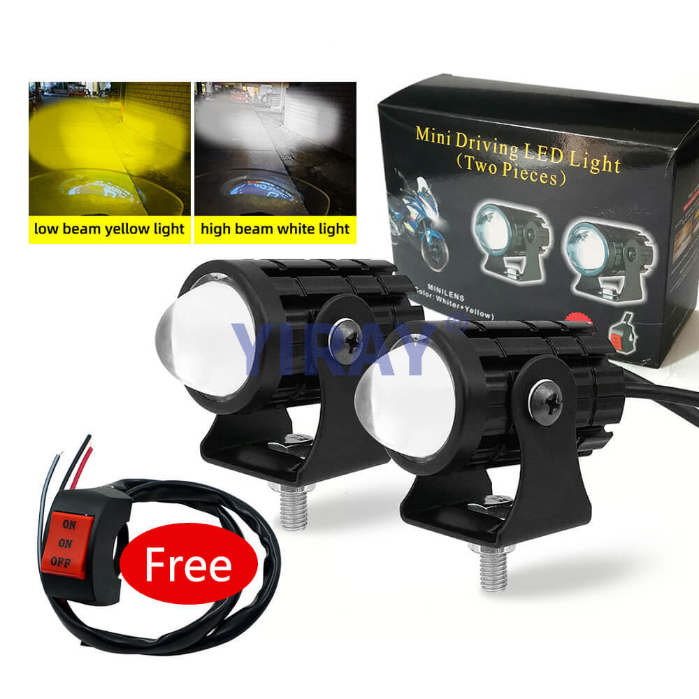【Ready Stock】White Yellow Dual Color Motorcycle LED Headlight Fisheye ...