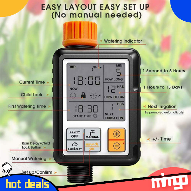 Mimgo Digital Water Timer 3" Lcd Large Screen Automatic Programmable ...