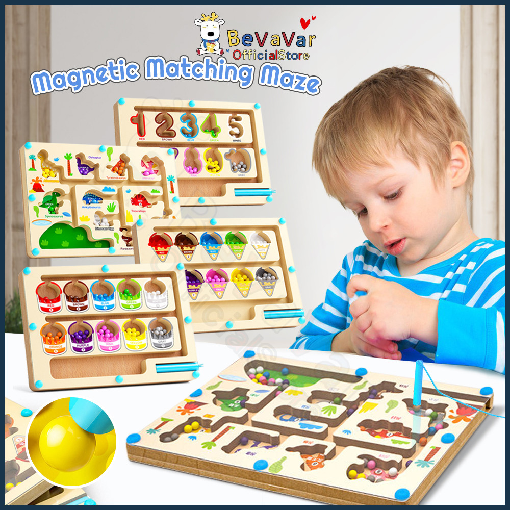 BEVAVAR Wooden Magnetic Matching Maze Board Kids Learning Counting ...