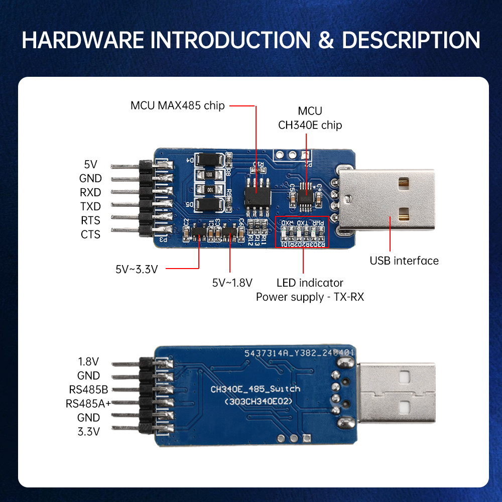 Pcbfun USB to TTL to RS485 Communication Dual Voltage Conversion Module ...