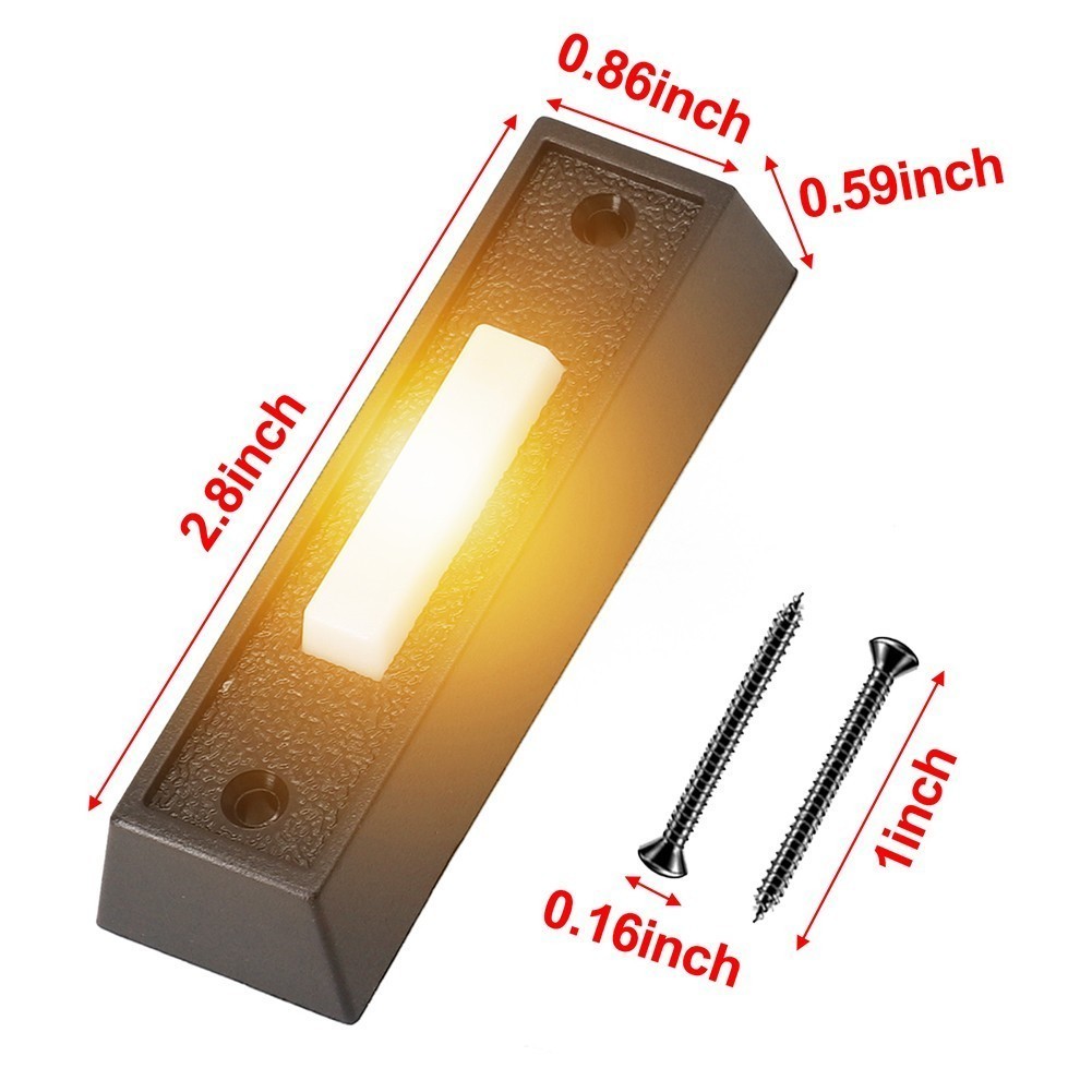 Litend 2-Pack Lighted Wired Doorbell Button – LED Glow, Wall Mounted, White With Warm Light, Fits Most Transformers
