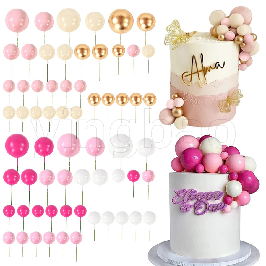 32 Boules Déco Pour Gâteau - Toppers Colorés (2 à 4cm) - Pour Anniversaire, Mariage, Cupcakes - Décoration Non Comestible