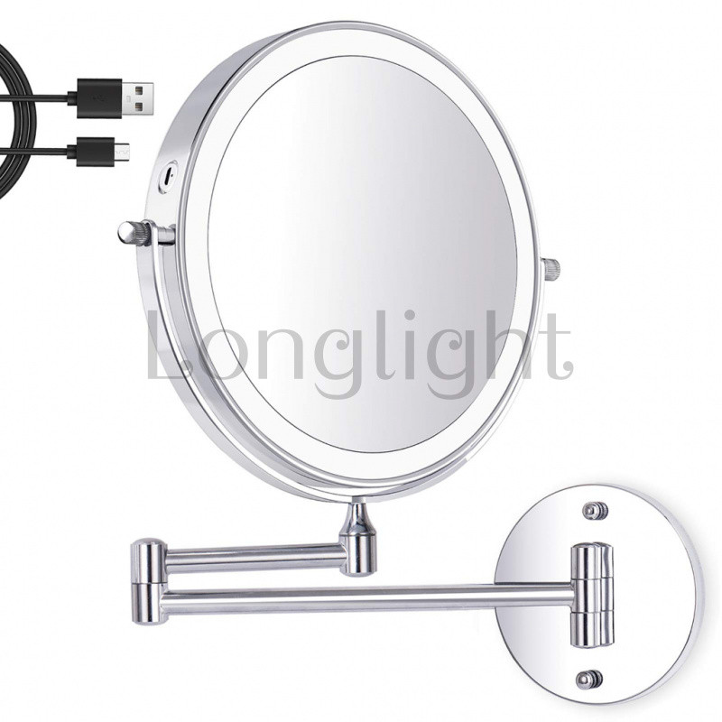8 Inch Wall Mounted Makeup Mirror USB Rechargeable LED 3 Color Lights ...