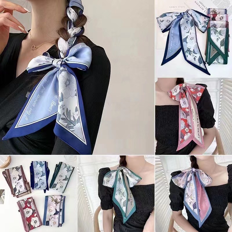 Japanese Korean Style Flower Long Scarf Feel Ribbon Sweet Girl Summer ...