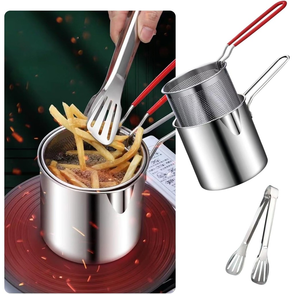 Deep Frying Pot Kitchen Fryer With Strainer Stainless Steel Tempura ...