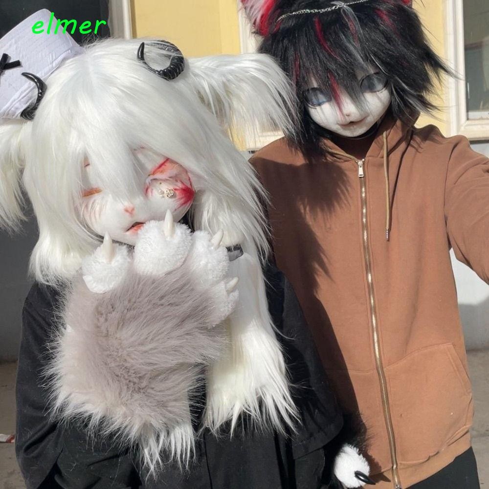 ELMER Cosplay Costume Gloves, Cartoon Furry Plush Cat Paw Gloves, Cute ...