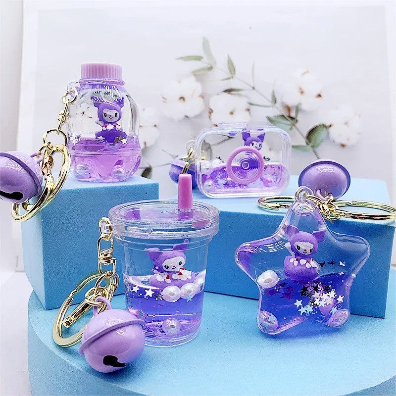 Creative Liquid Oil Kuromi Quicksand Keychain Cute Floating Colorful ...