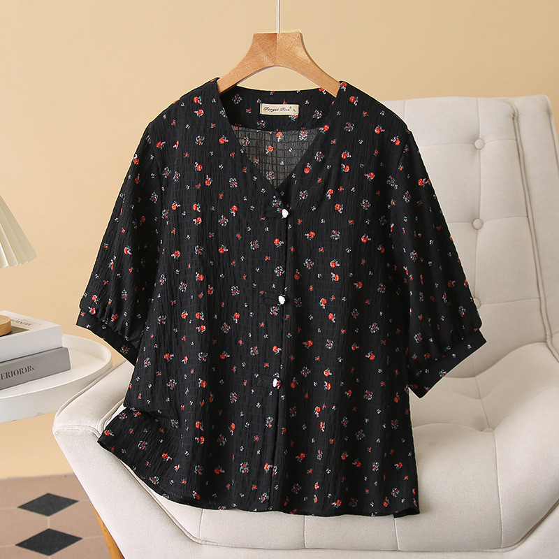 Divina Plus Size V-Neck Detachable Floral Brooch Blouse Top