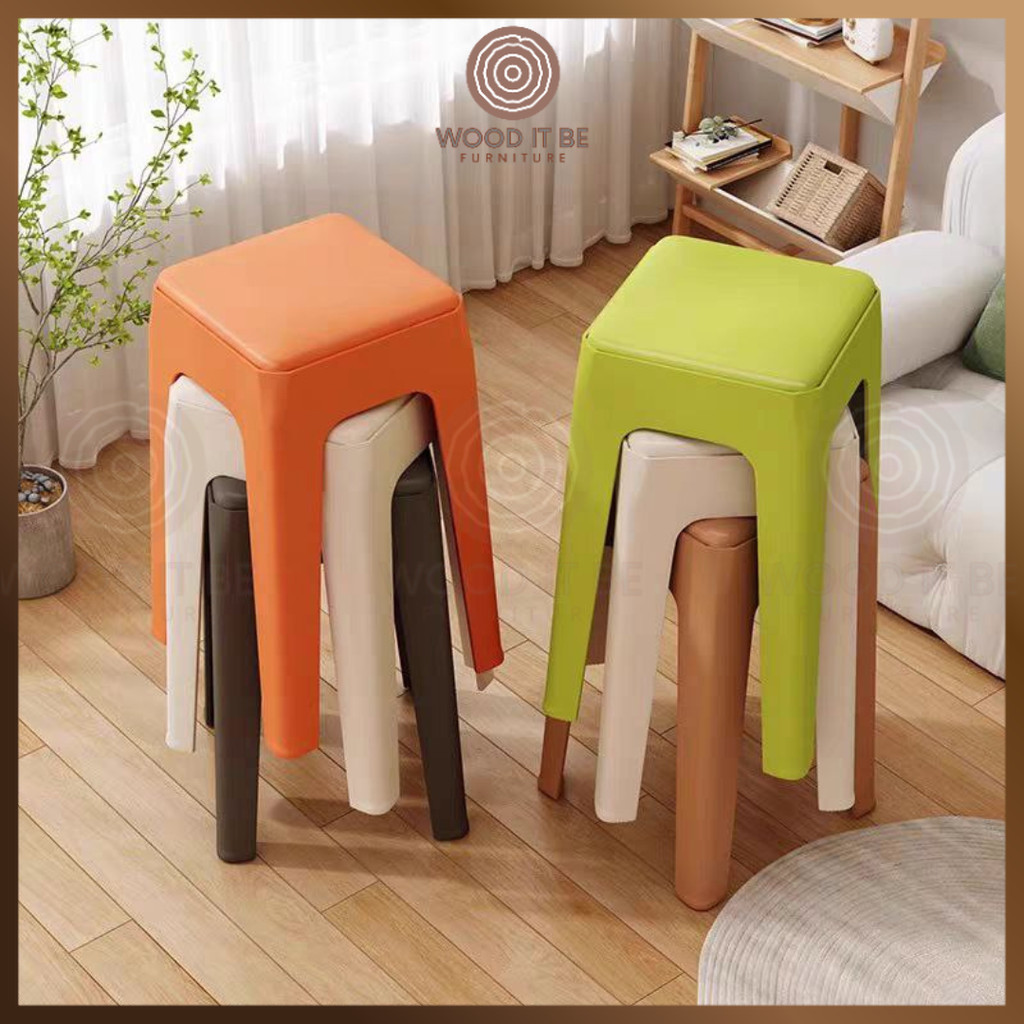 Wooditbe PP Chair Leather Cushion Plastic Chair Bangku Kerusi Cafe