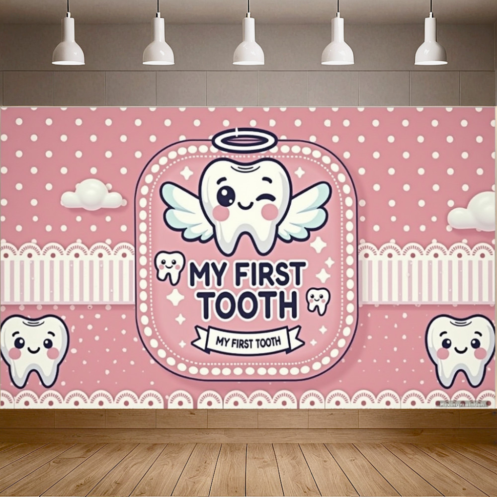 First Tooth for Boy Backdrop Cute Milk Tooth Blue Toothpaste Toothbrush ...