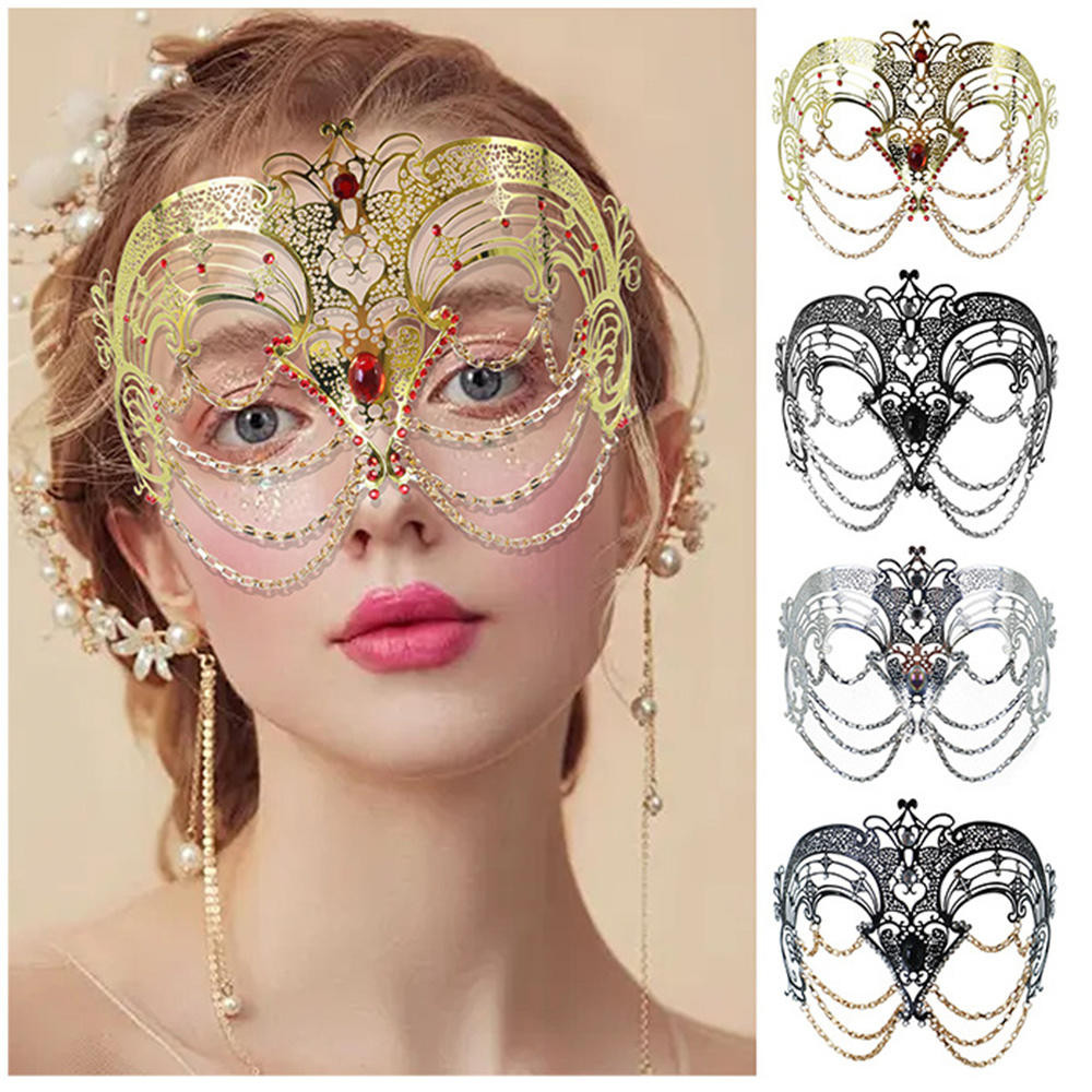 Exquisite Venetian Metal Mask Fashion Rhinestone Tassel Masks Halloween ...