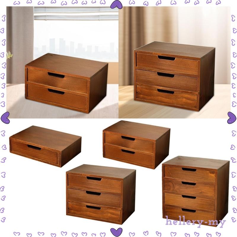 [HelleryMY] Wood Desktop Organizer Wooden Storage Drawer Crafts Makeup ...