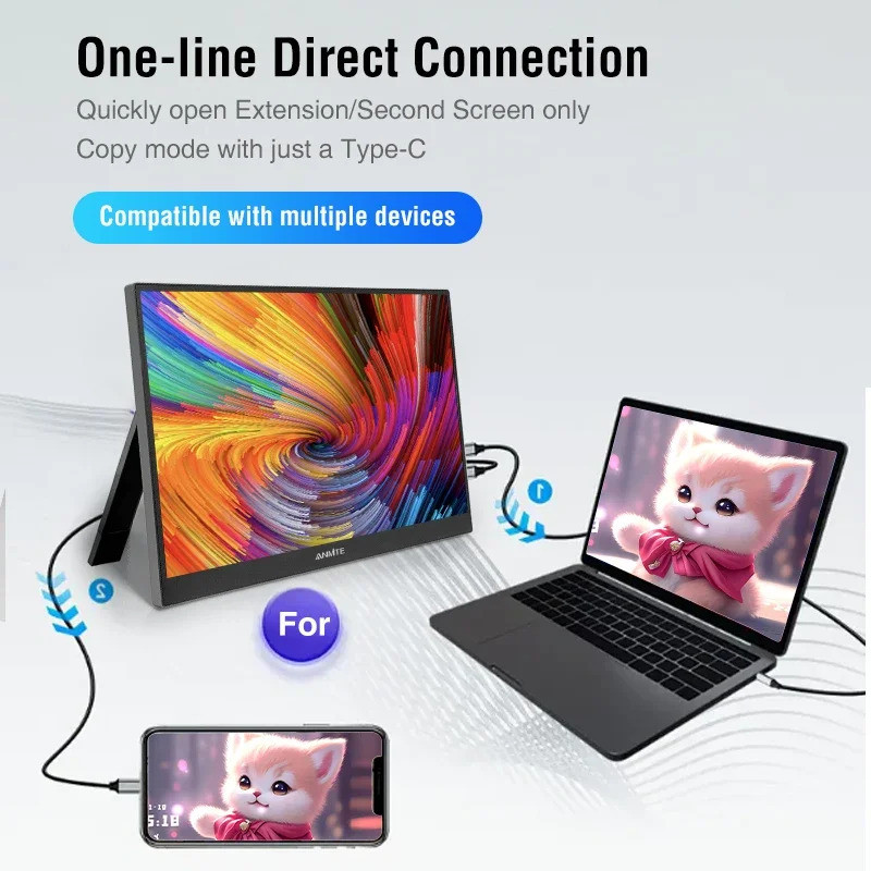 Anmite 15.6 inch Portable Monitor 1080P HDR IPS Gaming Monitor USB TYPE ...