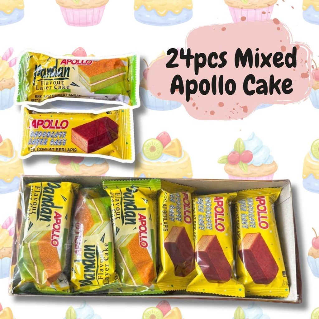 Mix !! 24pcs x 18g Apollo Layer Cake (Pandan 12pcs + Chocolate 12pcs ...