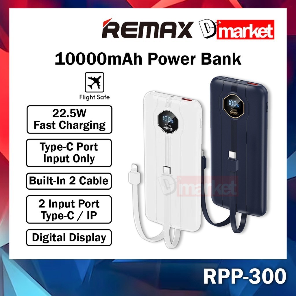 Remax RPP-300 10000mAh Powerbank 22.5W Fast Charging Built In Cable ...