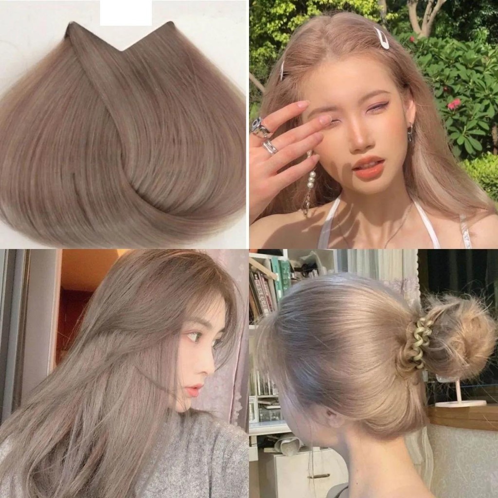(FREE bleach set) Direct ash milk tea gold Hair Color Kit (10minutes )100ml+Free Bleach&Peroxide ...