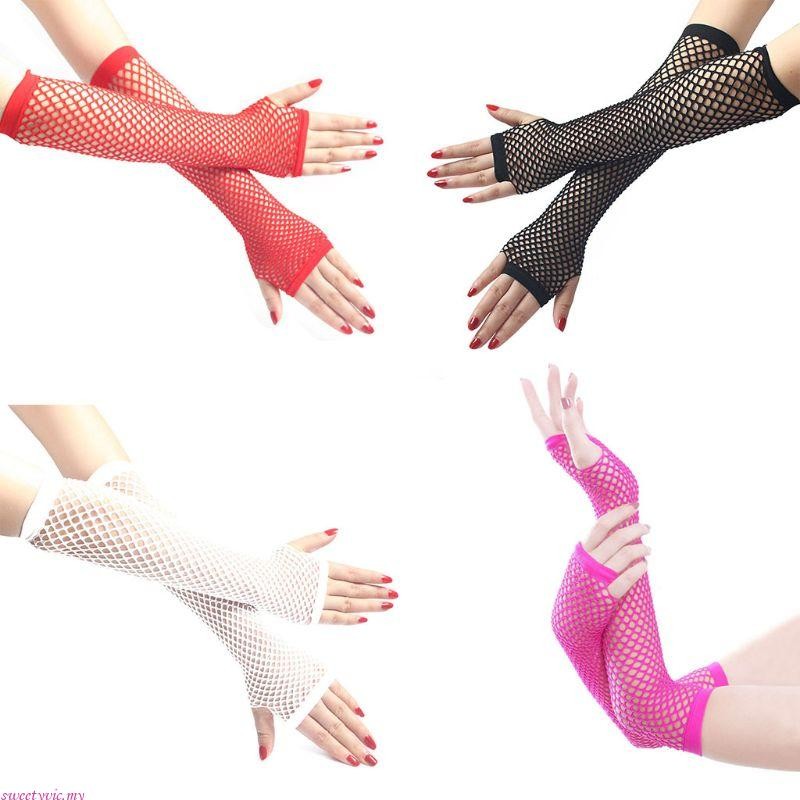 sweety Women Gothic Solid Color Fishnet Half Fingerless Long Gloves ...