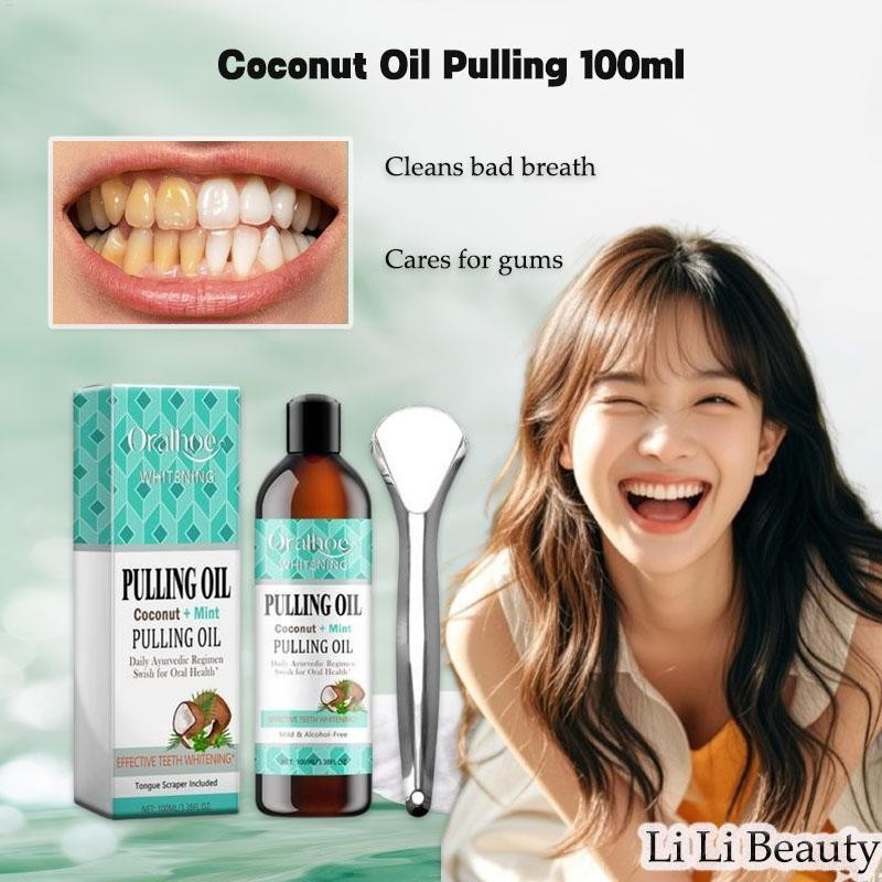 Coconut Oil Pulling 100ml Oil Pulling Mouthwash with Tongue Scraper