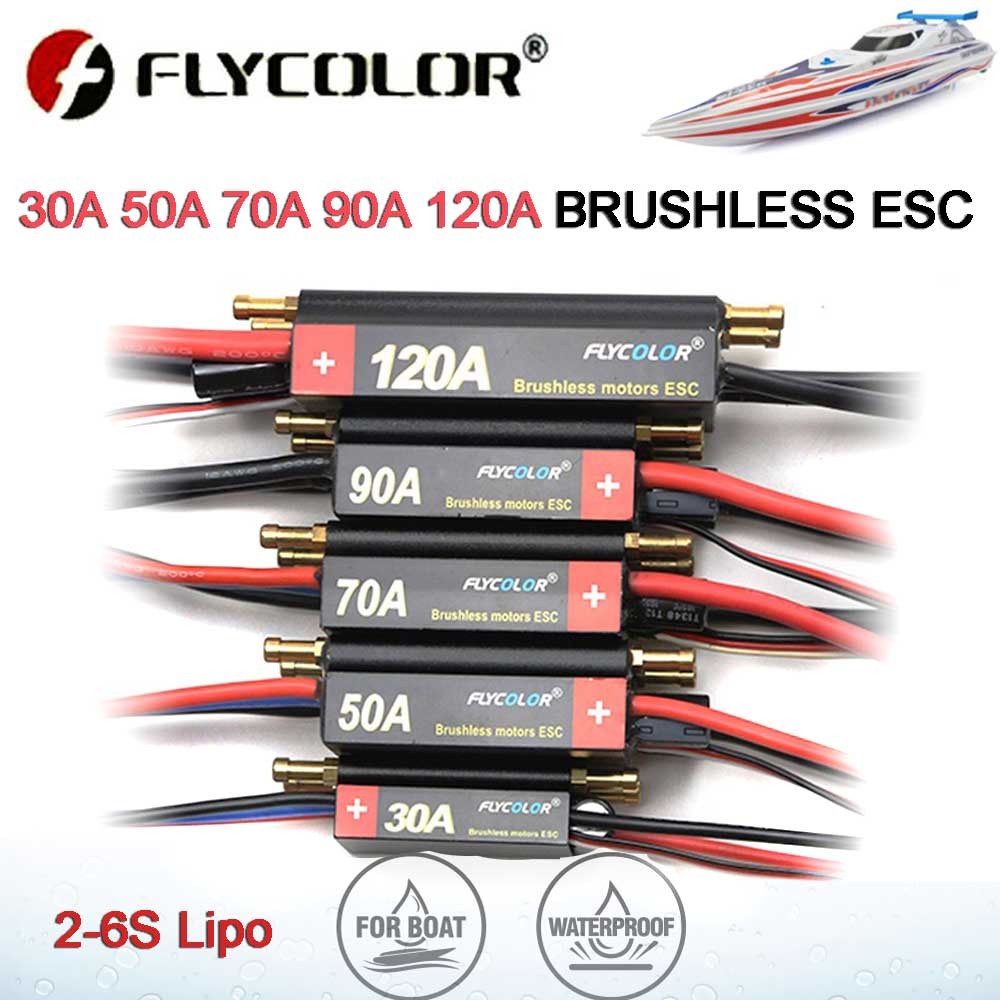 FlyColor 30A 50A 70A 90A 120A RC BOAT ESC Waterproof 2-6S Lipo ...