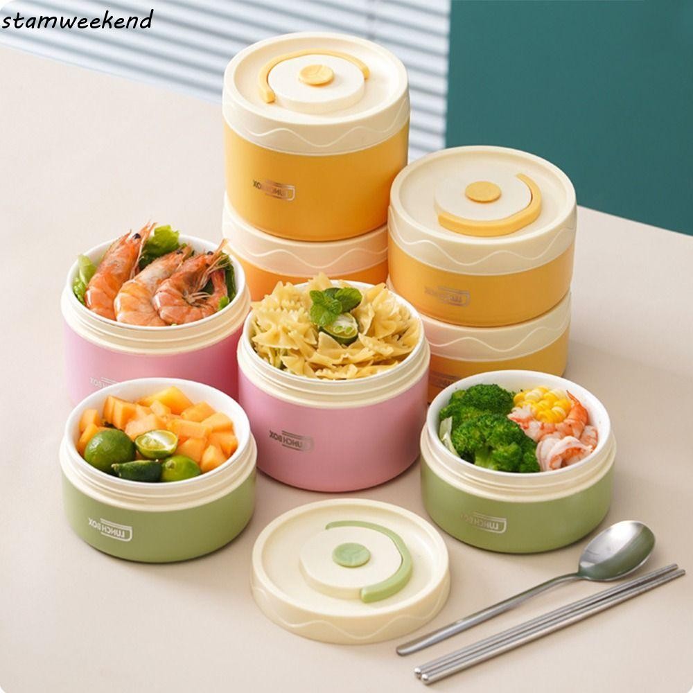 STAMWEEKEND Ceramic Liner Lunch Box, Round Shape Stackable Insulated ...