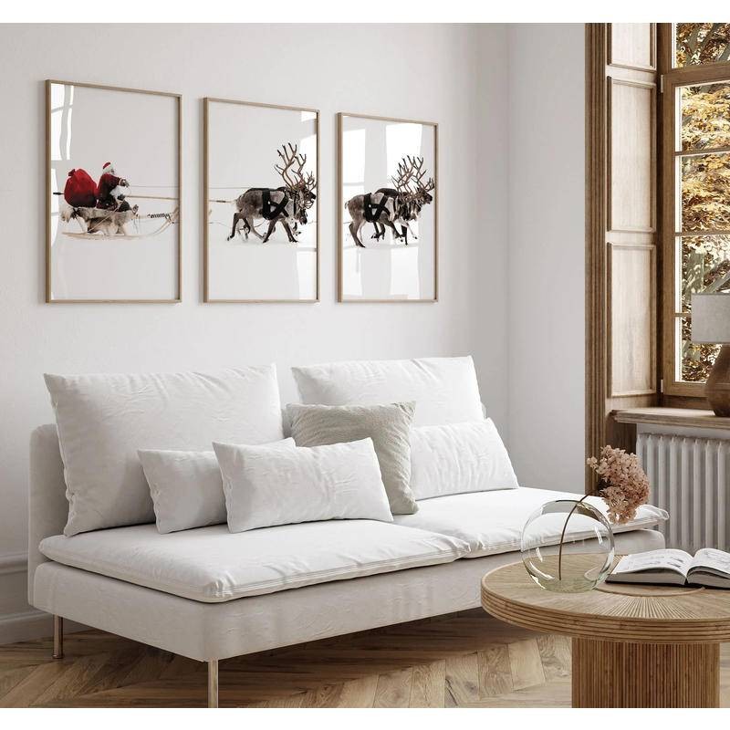 Santa Claus Reindeer Sleigh Set of 3 Print Christmas Gallery Wall Art ...