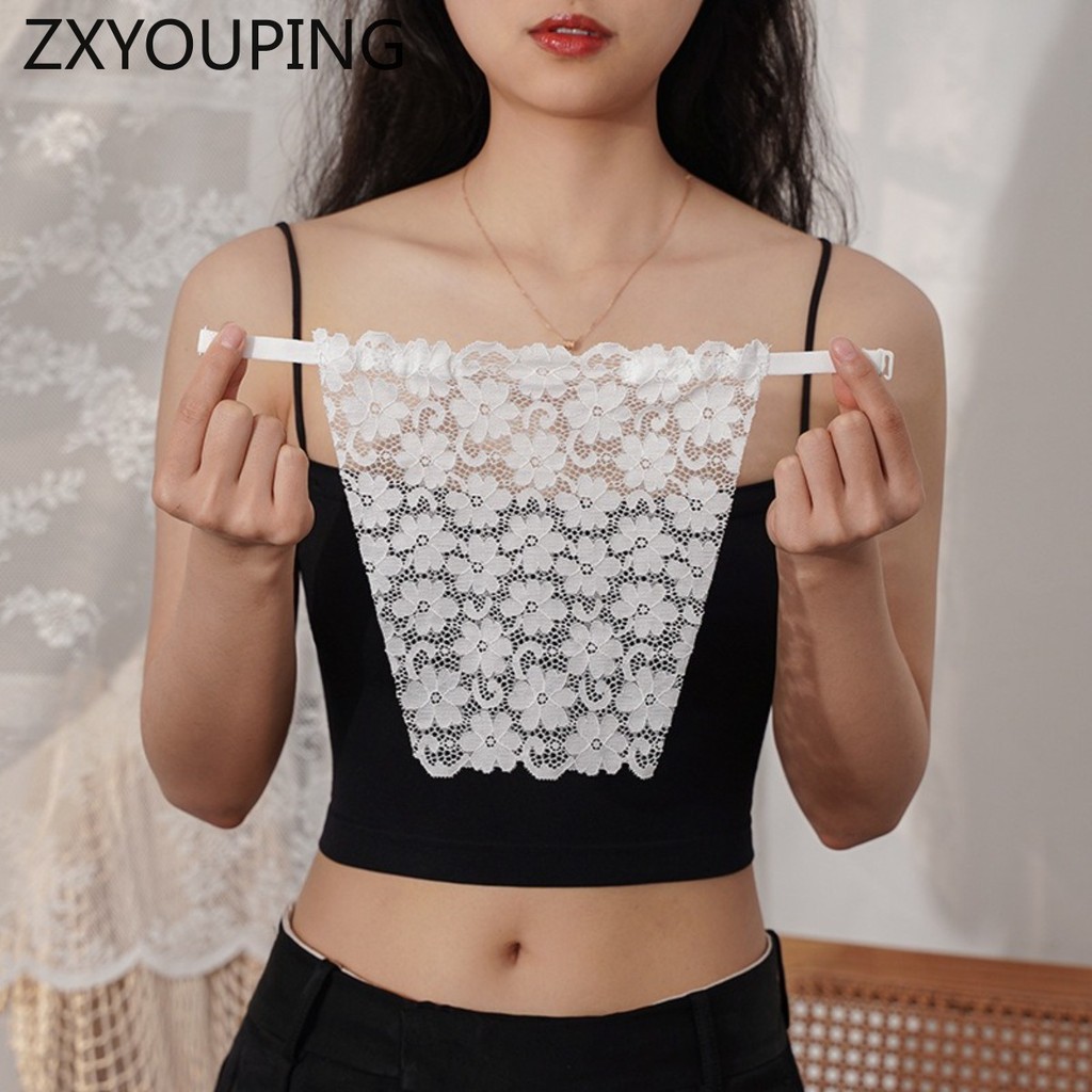 ZXYOUPING Women Sheer Mesh Plunge Protector Lace Neckline Modesty ...